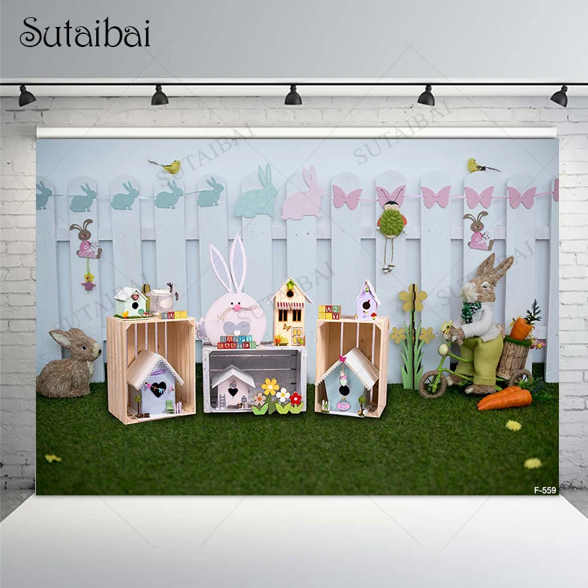 

Spring Easter Children Backdrops for Photography Rabbit Grass Carrot Bunny Newborn Baby Shower Photo Decoration Studio Props