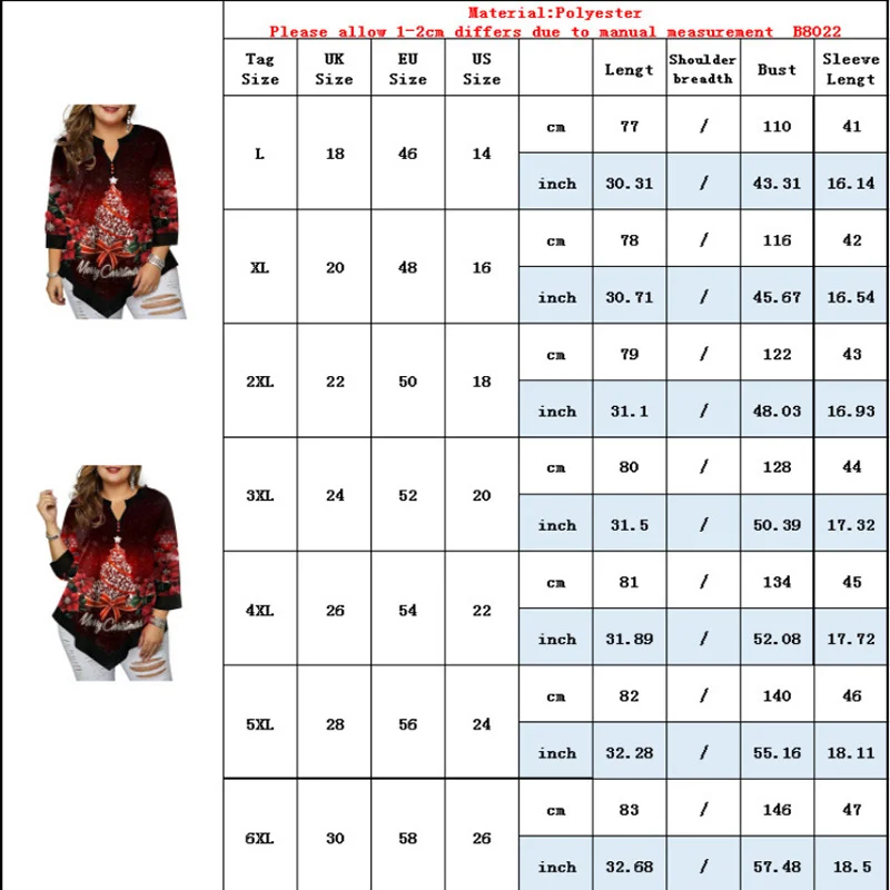 2022 Autumn Winter Women Plus Size Christmas Tree  Printed T Shirt Sexy V Neck Buttoned Irregular Hem Full Long Sleeve Tee Shirt