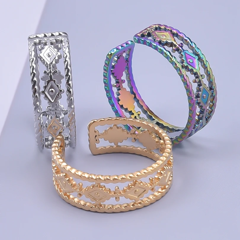 

Stainless Steel Rings for Women Girl Jewelry Sets Fashion Hollow Charm Adjustable Vintage Unisex Ring Jewelry Party Gifts