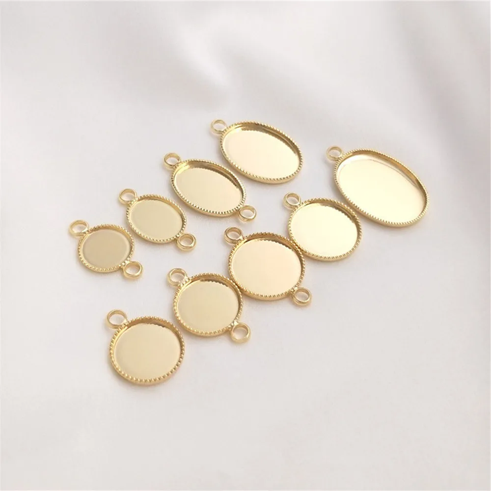 

14K Gold Filled Plated Oval ring face empty support manual DIY Mosaic tray double hanging single hanging material accessories