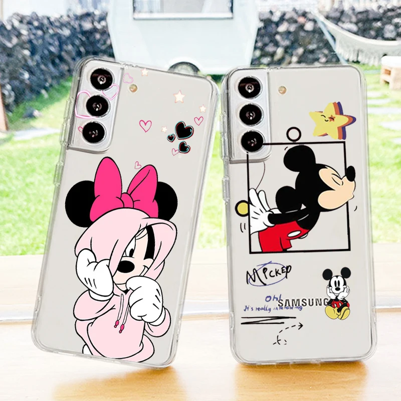 

Love Luxury Mickey Minnie Phone Case For Samsung S23 S22 S21 S20 FE Ultra Pro Lite S10 S9 S8 Plus S7 5G Transparent Cover