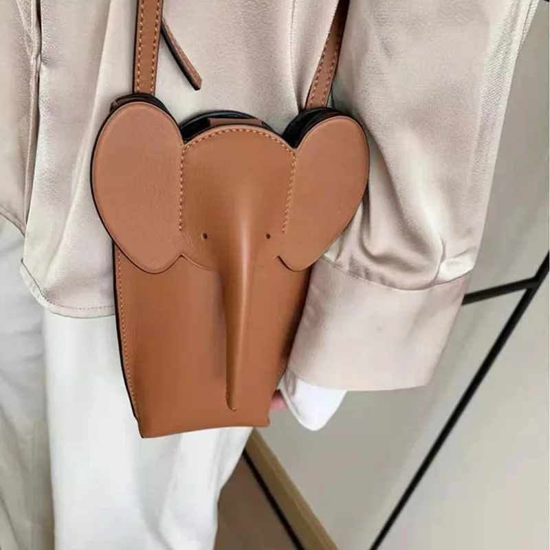 2022 Women New Fashion Unique Elephant Decoration Sewing Thread Mini Phone Bag Shoulder Bag Office Daily