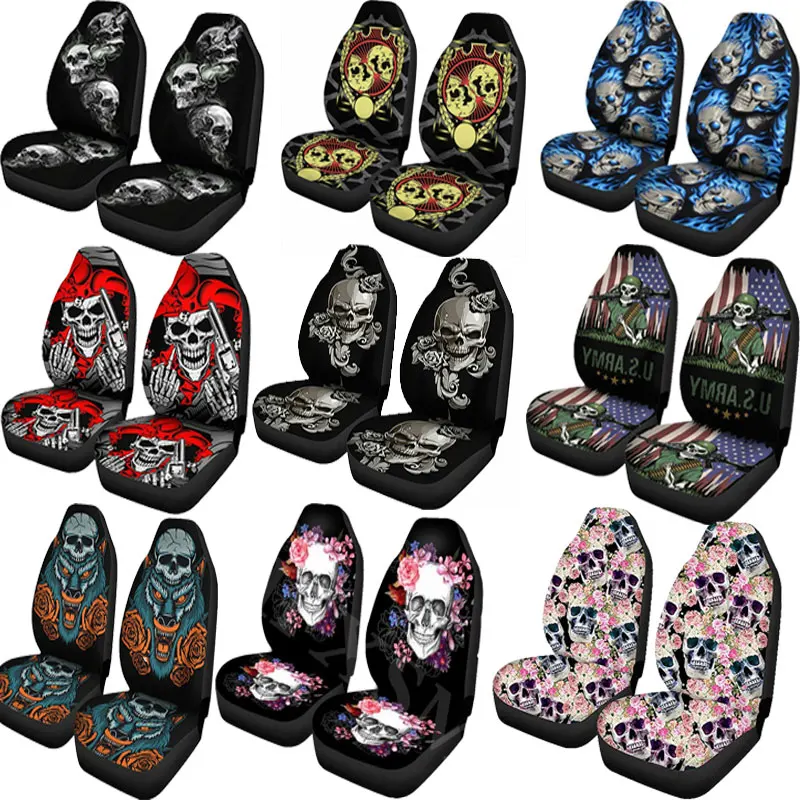 

Car Seat Cover 3D Skull Printing Universal Front Protector Accessories Cushion Full For Most