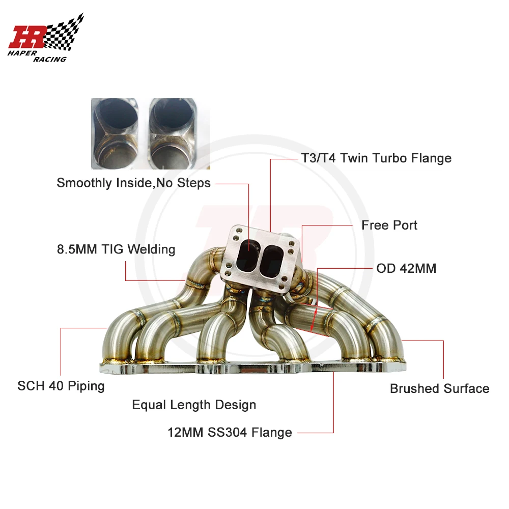 

Паровая труба HP RACING SS304 T3/T4 толщиной 3 мм, двойной прокручивающийся коллектор для Yo Ta 1JZGTE VVTI