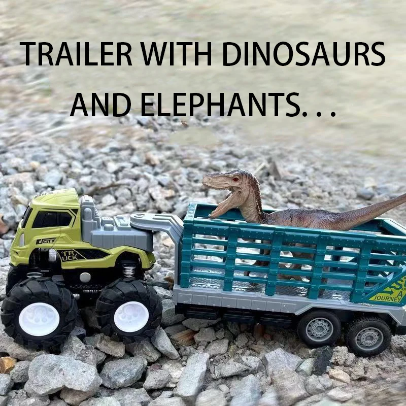 

Грузовик-Динозавр из сплава, игрушечная машинка, модель четырехколесного привода, инерционный прицеп, транспортер для животных, игрушка для мальчиков, подарок для детей
