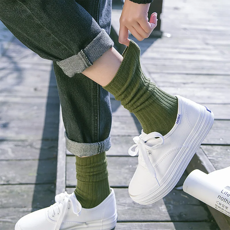 

Autumn and Winter Pure Cotton Socks Women's Socks Solid Color Mid-tube Socks Korean Version of Stockings Stacked Socks Trendy