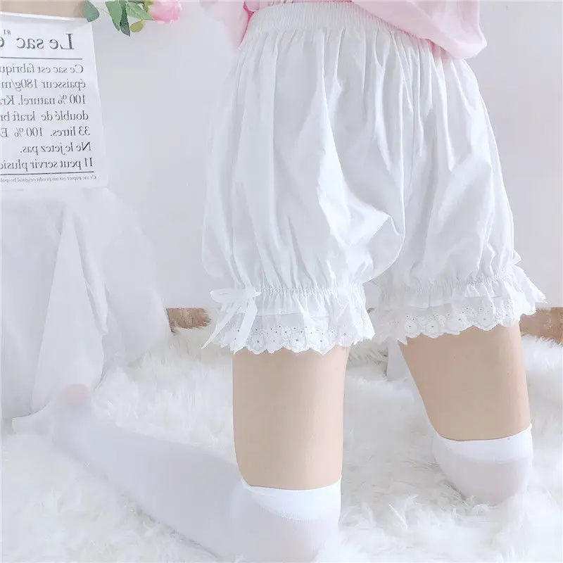 Kawaii Knickers Cute Lace Bowknot Pumpkin Panties Lolita Safety Shorts Pants Women Girl Black White Vintage Victorian Bloomers