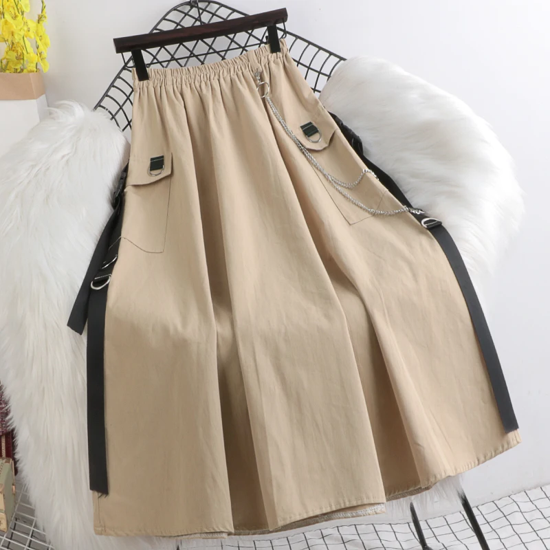 

Women's Tooling Half Body Skirt Pocket Vintage Casual Fashion High Waist Baggy Self Cultivation Long Skirt Ladies Summer