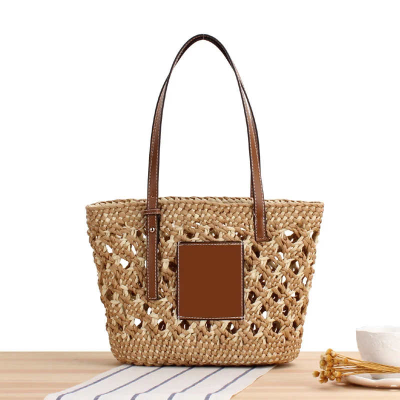 

Summer Hollow Straw Handbags Women Luxury Designer Handmade Woven Casual Tote Bag Braid Summer Beach Shoulder Bags Ladies Purse