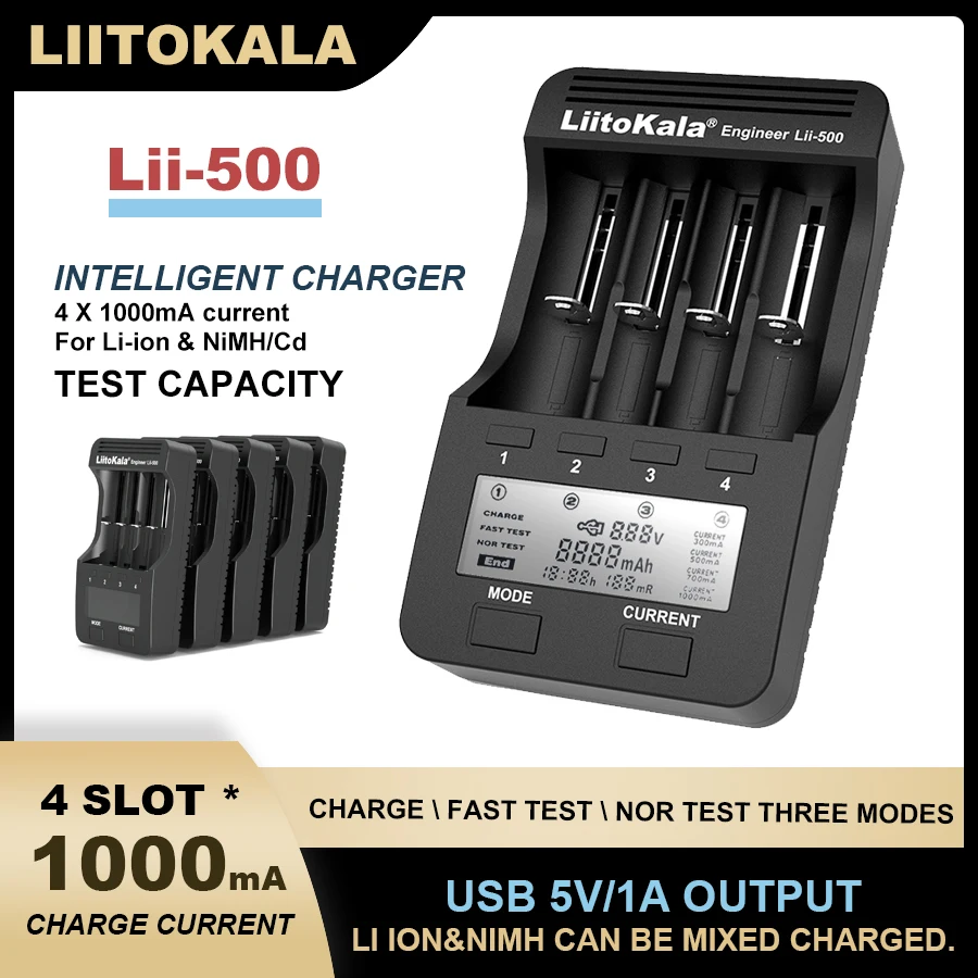 

1-5PCS Liitokala Lii-500 LCD 3.7V 18650 18350 17500 16340 18500 21700 14500 26650 AA NiMH Lithium-Battery Charger Shipment