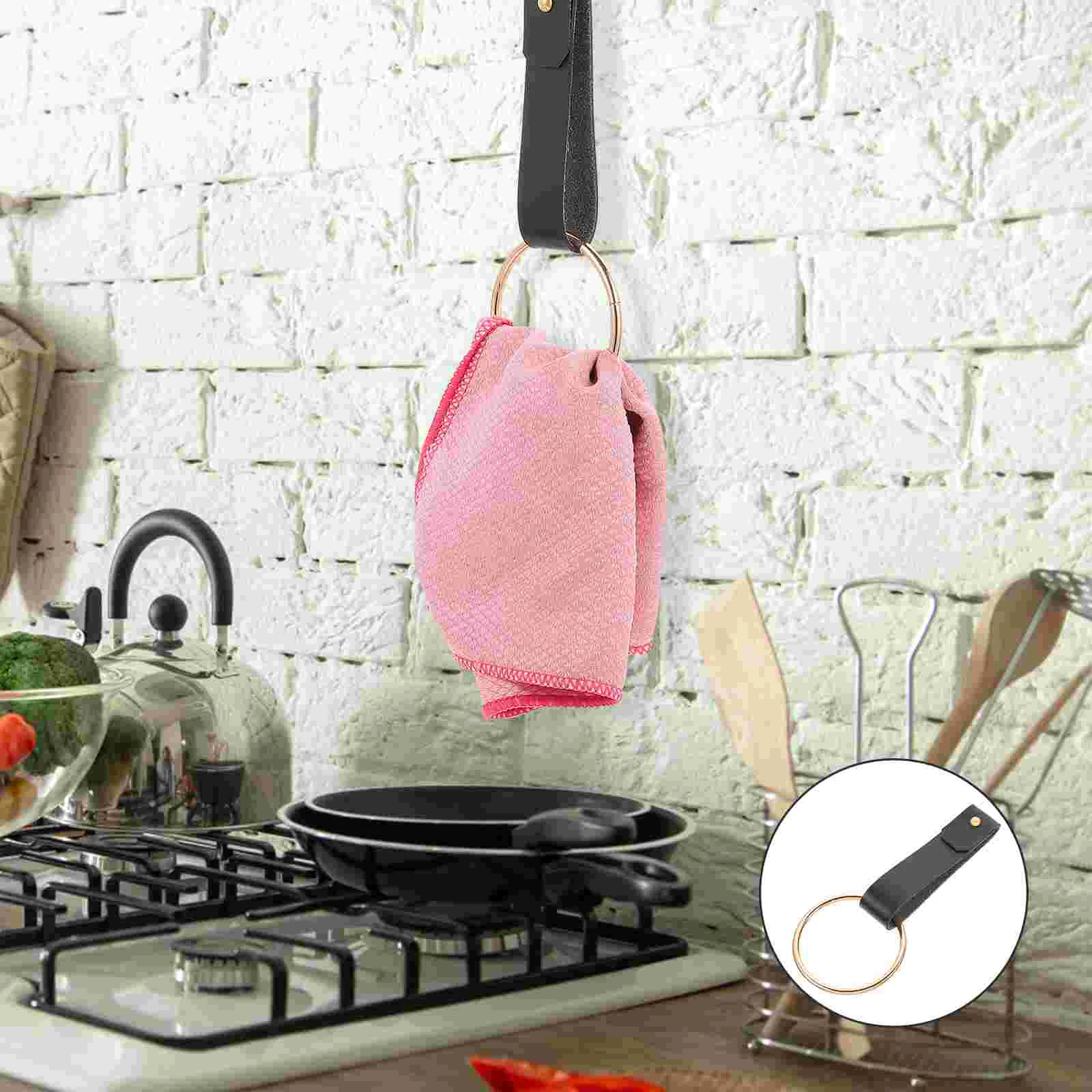 

Towel Ring Holder Wallstrap Rack Bathroom Hooks Kitchen Stand Hand Storage Metal Hangers Pu Mounted Circle Brushed Farmhouse