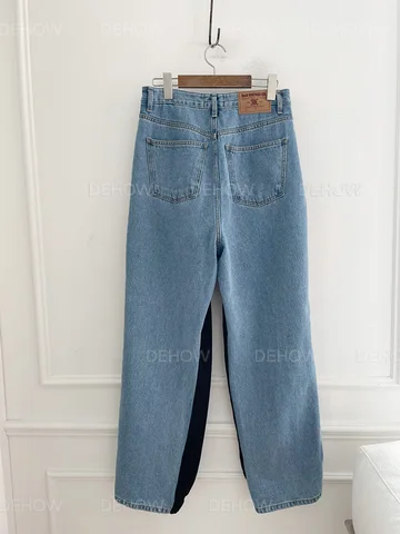 Spring new heavy industry splicing striped loose jeans high waist casual sweatpants sports pants women