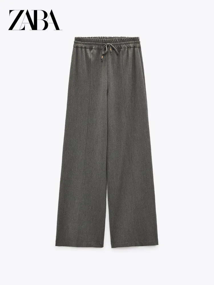 

Autumn Winter New Ladies All-match Thin Straight Loose Mopping Pants Elastic Waist High Waist Trousers Solid Color Wide Leg Pant