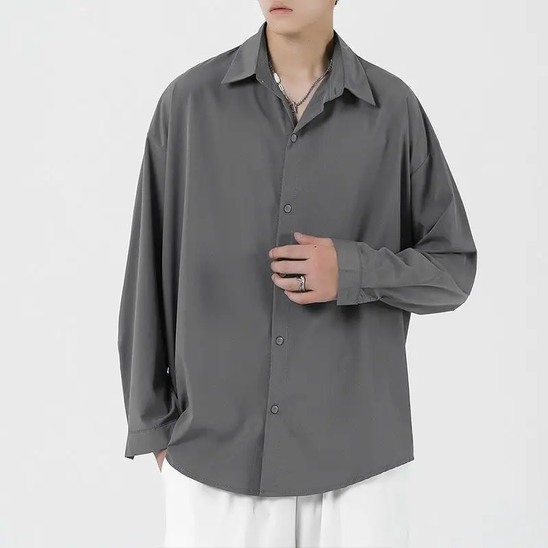 Four Seasons Solid Color Shopping Korean Long Sleeved Men's Clothing 2022 Fashion New All-match Black White Casual Shirts Man