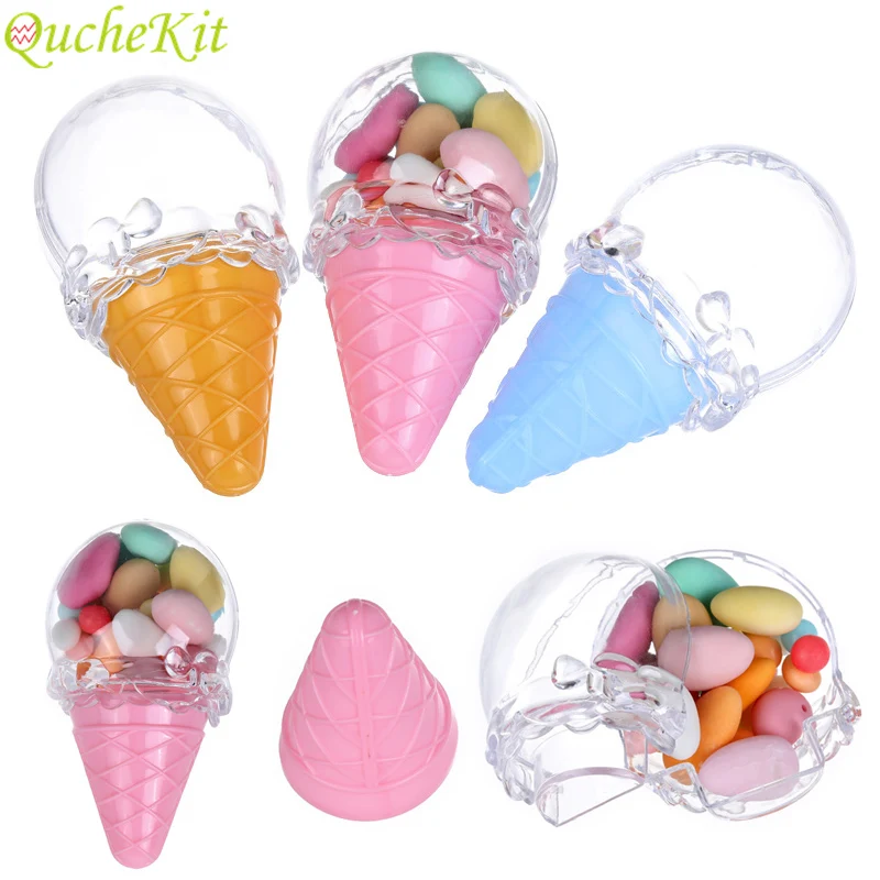 

6pcs European Style Ice Cream Shape Candy Box Bag Creative Plastic Wedding Favors Gift Box Christmas Baby Shower Birthday Party