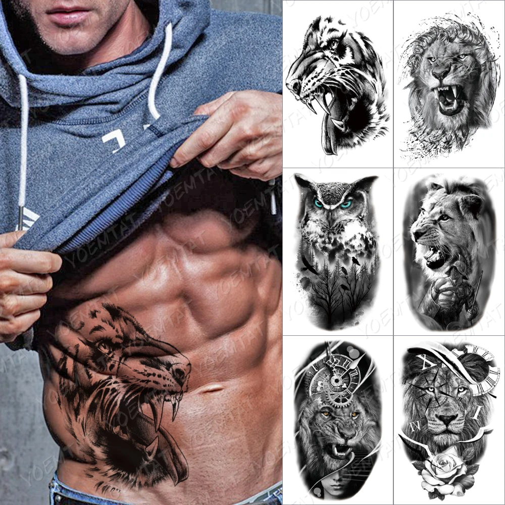 

Sexy Animal Waterproof Temporary Tato Sticker Tiger Lion Owl Rose Table Black Body Art Fake Tattoo Men Women Transfer Tattoos