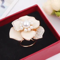 fashion rhinestone flower brooches for women scarf clip pearl jewerly accessory silk shawl buckle ring clip t shirt knot button