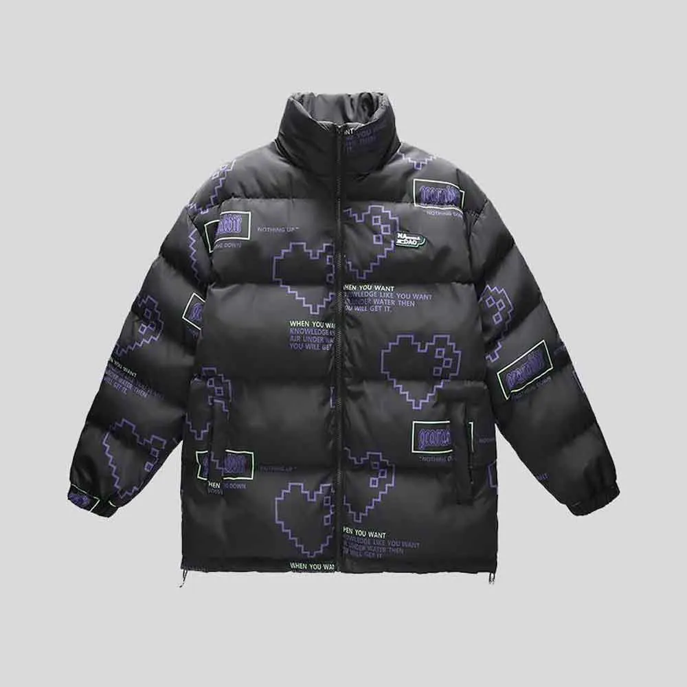 Hip Hop Jacket Parka Print Men Winter Oversize Windbreaker Streetwear Harajuku Padded Jacket Coat Warm Outwear Hipster