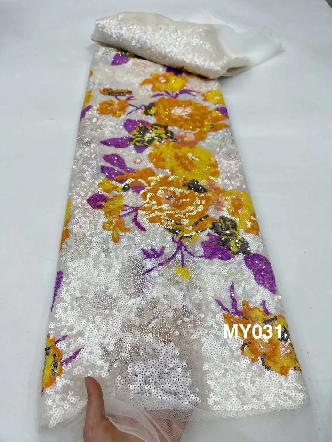 Роскошная африканская кружевная ткань с тяжелыми бусинами высокое качество 5