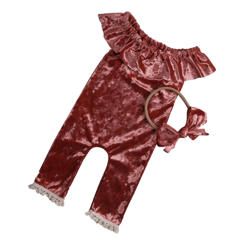 

Outfits-Baby Clothes Cute Bow Headdress&Gold Velvet Romper Newborn Photo Prop