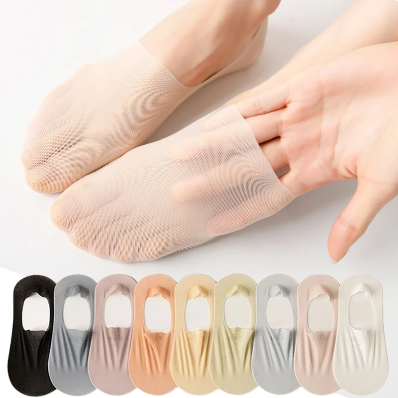

5Pair/lot Women Invisible Boat Socks Silicone Non-slip Ultra-thin Sock Slipper Breathable Elastic Ice Silk Low Sox High Quality