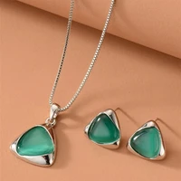 fashion opal banquet jewelry sets green geometric silver plated choker necklace earrings wedding wedding party jewelry sets hot