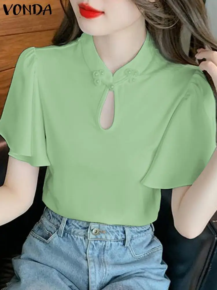 Женская Летняя Блузка VONDA Повседневный Свободный Топ С Расклешенными Рукавами И