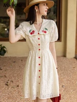 mishow dresses for women 2022 summer new french embroidery doll collar puff sleeve single breasted high waist vestido mxb27l1090