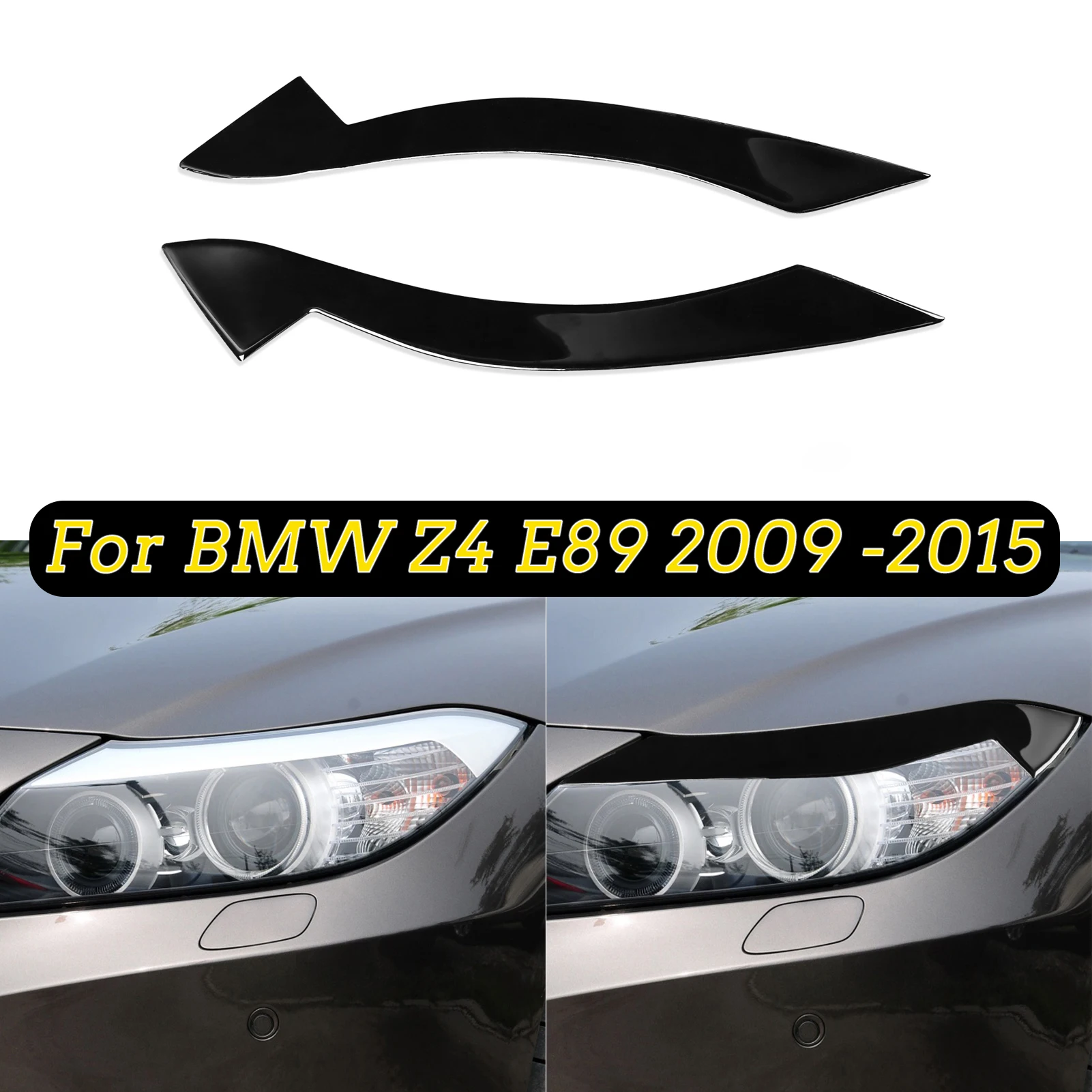 

Для BMW Z4 E89 2009 2010 2011 2012 2013 2014 2015 2 шт. глянцевая черная накладка на переднюю фару автомобиля для бровей и век защитная накладка