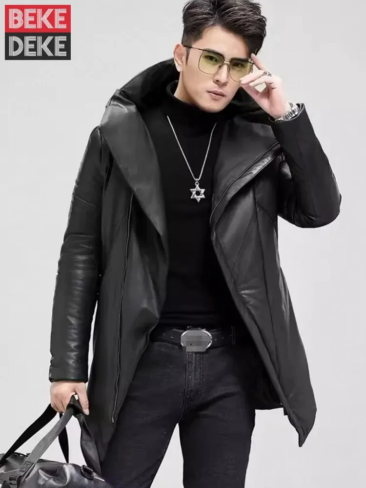 Новый зимний мужской толстый теплый пуховик из овчины с воротником лацканами