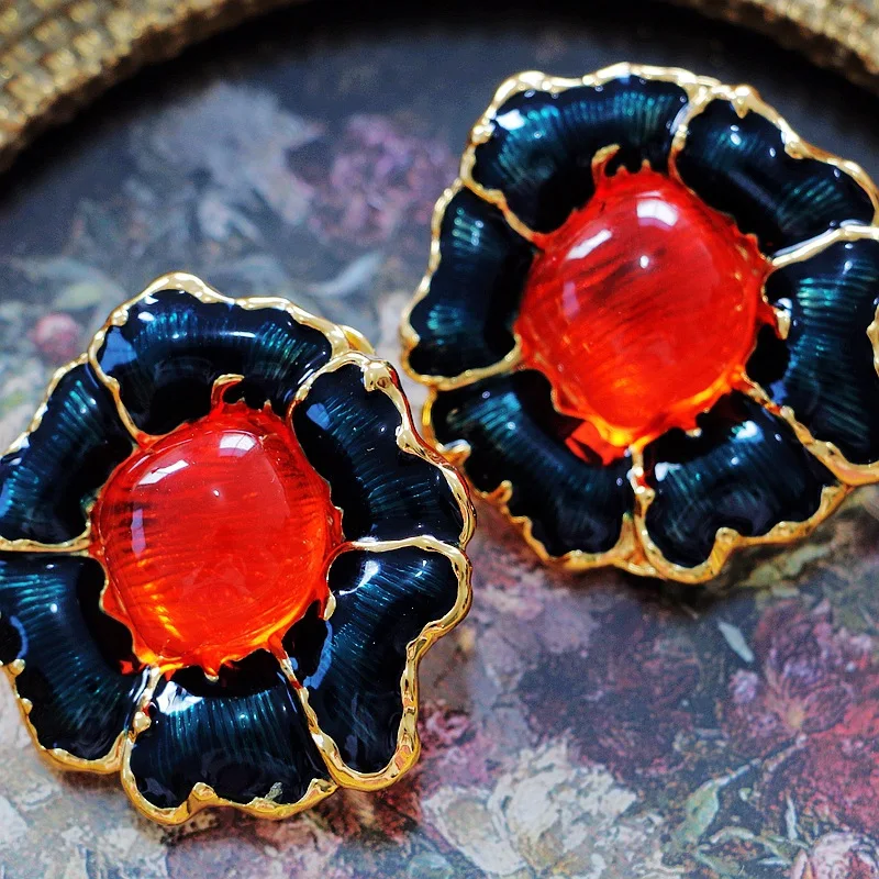 

Antique Antique Exaggerated Enamel Jelly Glaze Flower Ear Clip Stud Earrings Series