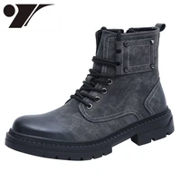 autumn and winter new mens boots non slip wear resistant retro pure color comfort ankle boots military boot