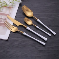 16pcs matte stainless steel cutlery white gold fork spoon knife set tableware complete dinner kitchen utensils sets dropshopping