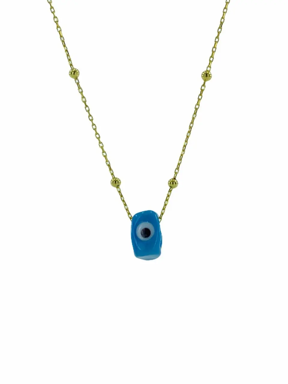 

60 cm Long Ball Chain Gold Color Turquoise Stone Silver Necklace