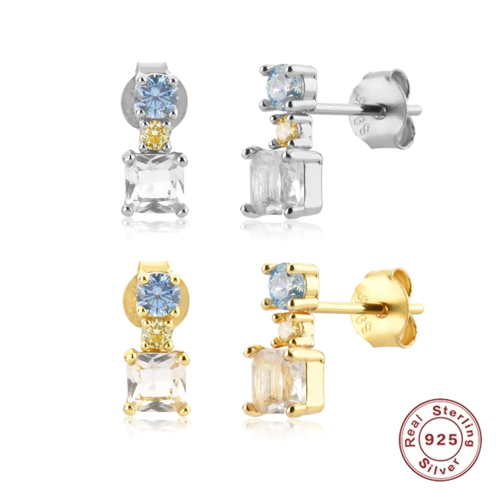 

S925 Silver Delicate Crystal Clear Pseudo Square Zircon Fashion Earrings Ladies Fashion Jewelry Trend Ins Same Earring Gift