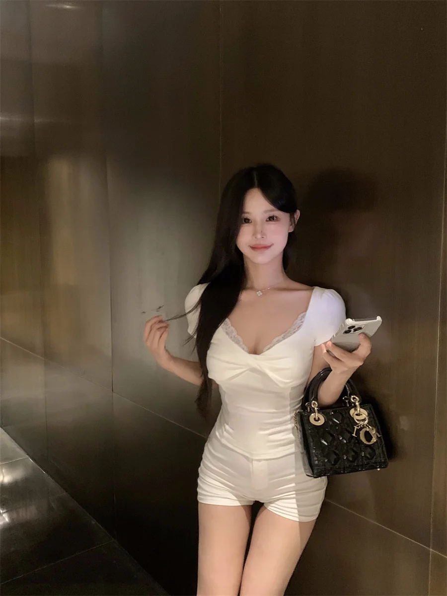 Кружевные сексуальные женские футболки GAODINGLAN с глубоким вырезом и V-образным