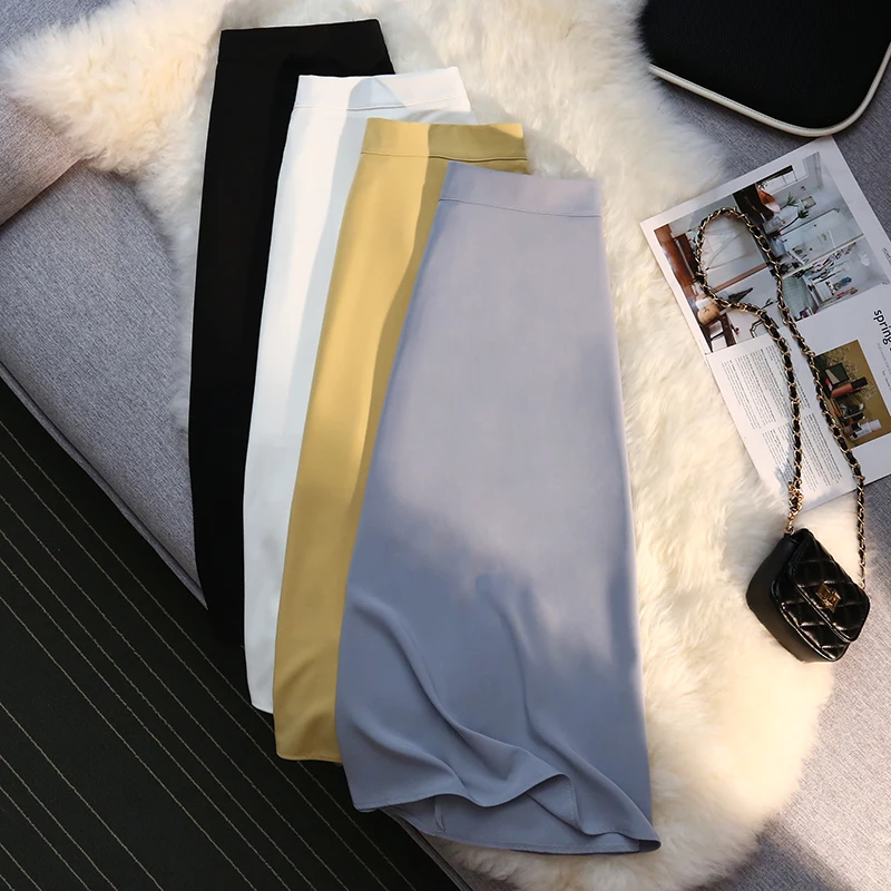 

COIGARSAM Women Long Skirt Summer 2022 High Waist Black White Blue Yellow Skirts Dropshipping