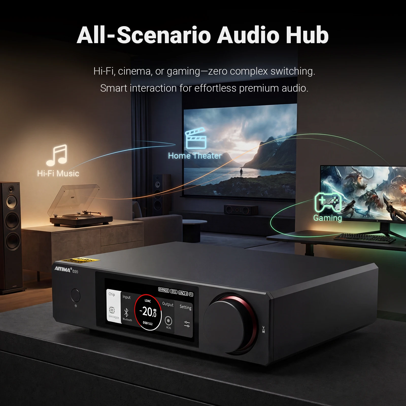 Фото AIYIMA D20 HiFi DAC-декодер AK4493SEQ ES9039Q2M XMOS XU316 USB DSD512 Bluetooth 5.1 LDAC RCA XLR Аудиоконвертер с VU-метром №4