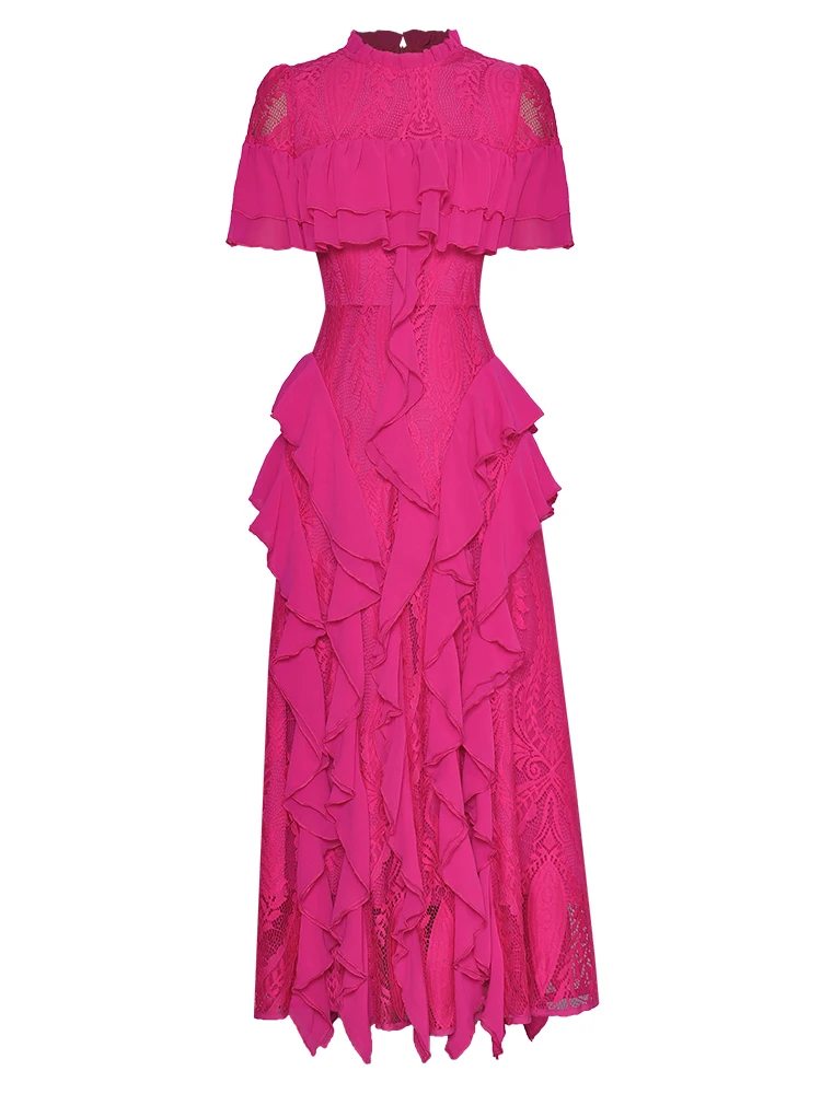 

Женское платье миди в стиле пэчворк, шикарное повседневное дизайнерское элегантное модельное платье знаменитости с кружевом, весна-осень