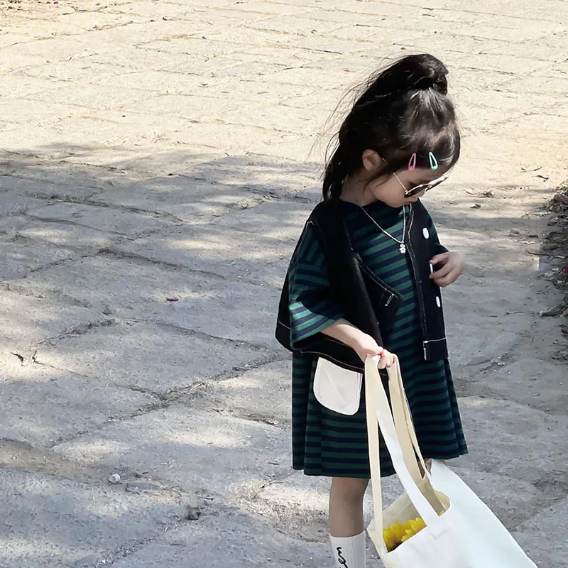 

Girls' Spring and Summer New Korean Loose Stripe T-shirt Dress Children's Dress 6-30