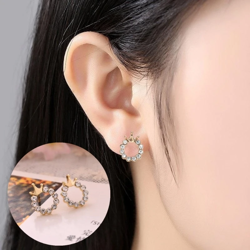 

1 Pair Fashion Queen Princess Crown Rhinestone Colorful Stud Earrings Women Statement Crystal Earrings For Party 2023