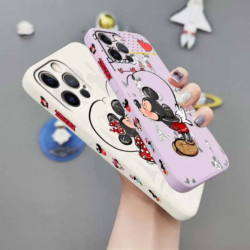 

Pink Disney Minnie Mickey Phone Case For Apple iPhone 14 13 12 Mini 11 XS Pro Max X XR 8 7 Plus SE Liquid Left Rope Cover