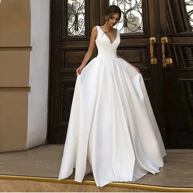 

2022 NEW Sexy Satin V-neck sleeveless wedding dress for dresses for weddings woman guestelegant women's dresses for party 2022