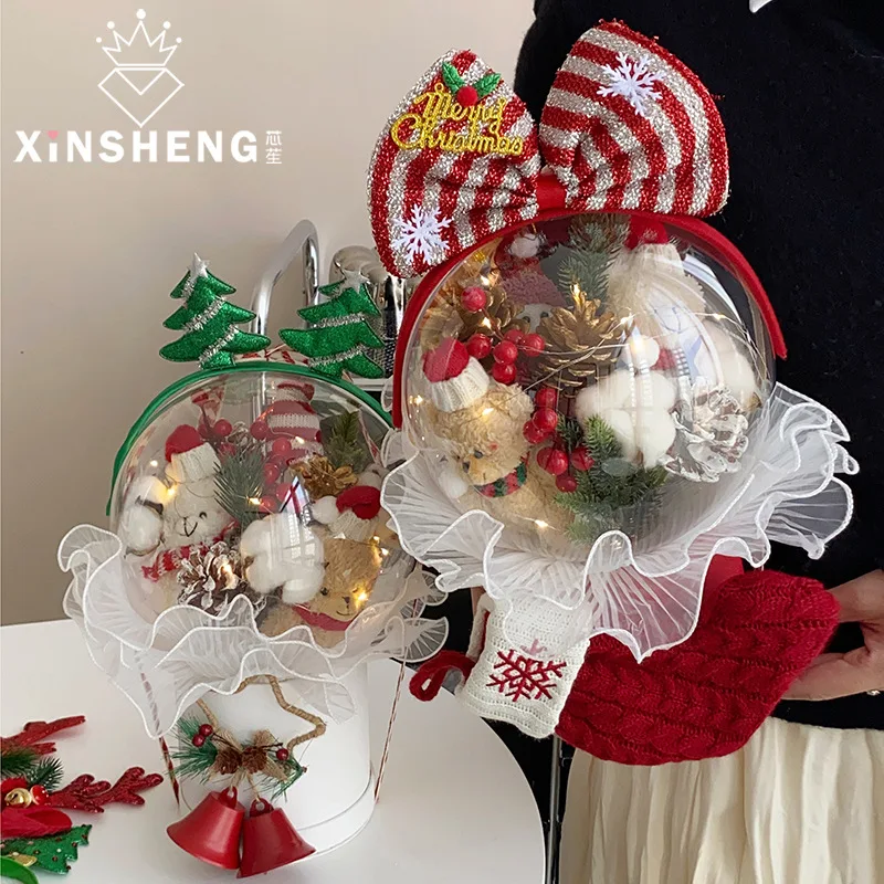 Limited Edition New Christmas Elk Horn Hair Band Wave Ball Set High Quality Holding Bucket Handmade Diy Gift Flower Material Bag