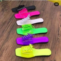 summer slippers women 2022 candy color europe womens shoes plus size slippers outer wear lace up flat flip flops beach shoes