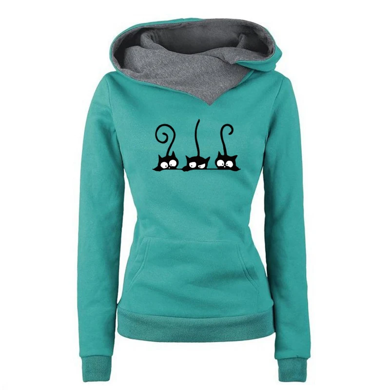 

Hoodies Women Autumn Winter Hooded Sweatshirts Kawaii Cats Pullover Sweatshirt Casual Solid Fashion Long Sleeve Vintage Clothes