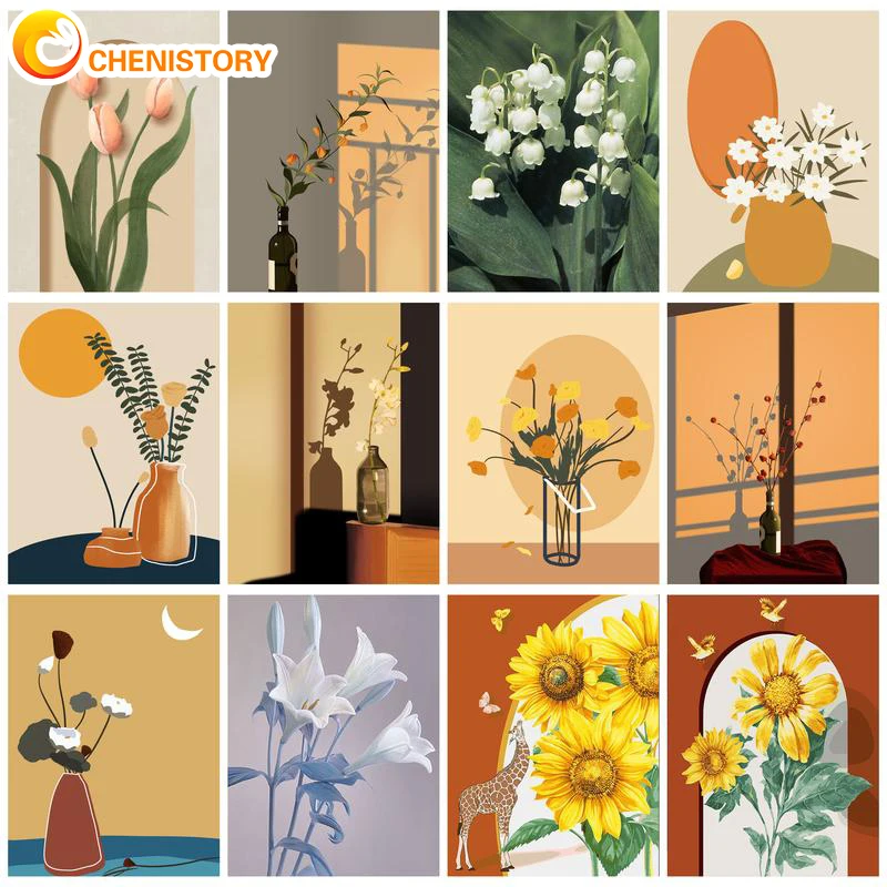 

CHENISTORY 60x75cm Oil Painting By Numbers Flowers DIY Paint By Numbers On Canvas Frameless Home Decor Hand Painting Wall Art