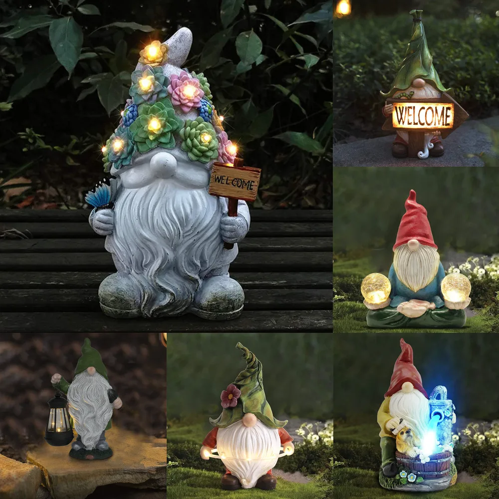 

Outdoor Garden Dwarf Statue-resin Dwarf Statue Carrying Magic Ball Solar Led Light Welcome Sign Gnome Yard Lawn Large Figurine