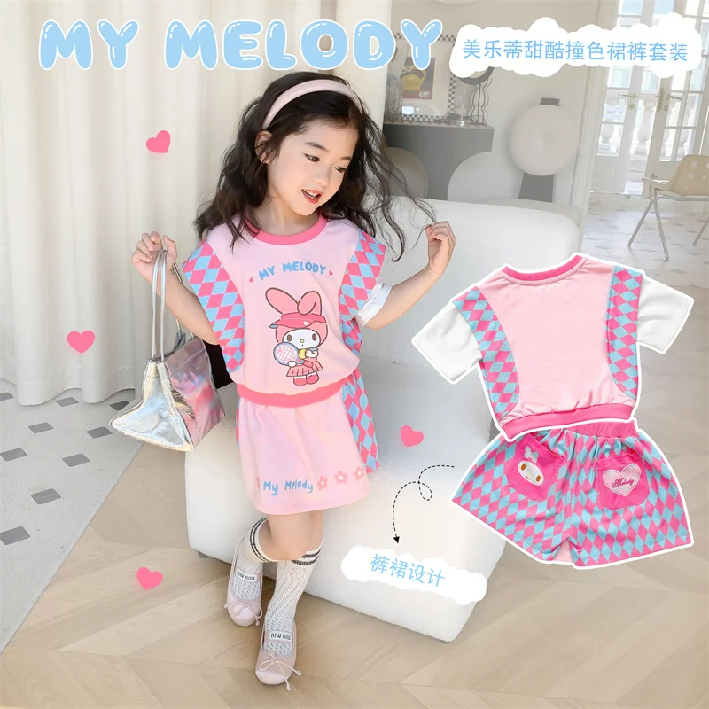 

Kawaii Sanrio Anime Mymelody Summer Clothes Suit Anime Cartoon Cute Kid Pink T-Shirt Culotte Casual Homewear Children'S Gift Toy