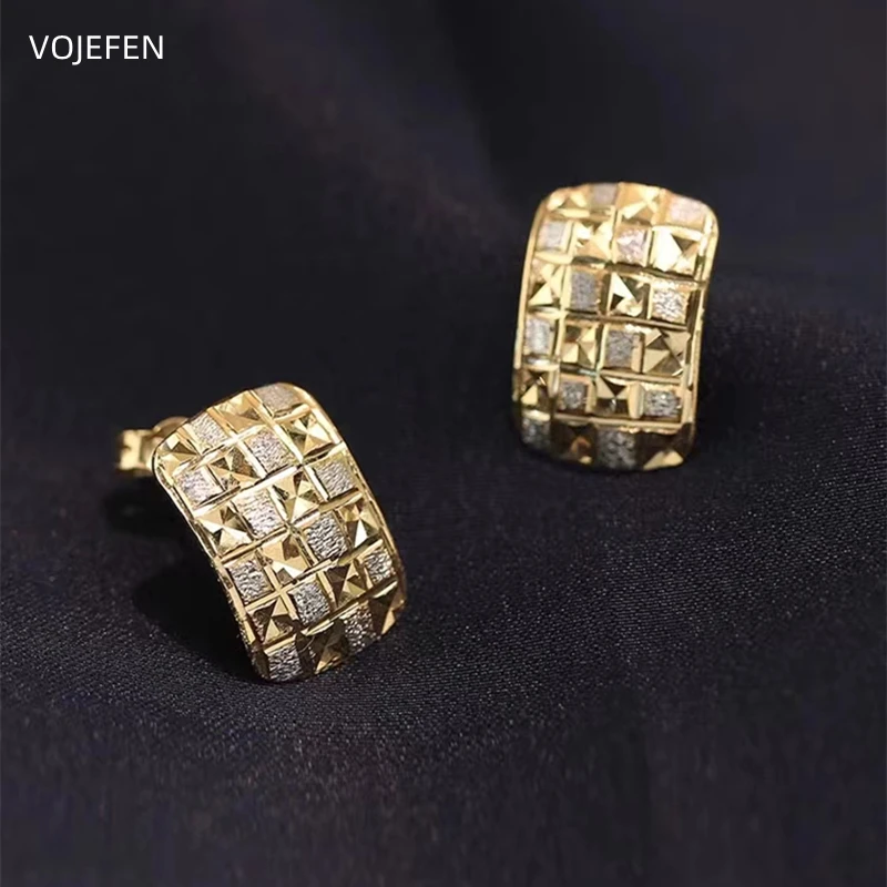 

VOJEFEN 18k Gold Earrings Women Jewelry Original Shiny Diamond Cut AU750 Arc Earings Luxury Piercing Ear Trend Fine Jewelries